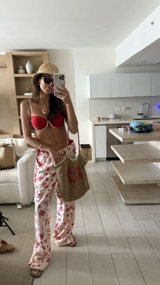 Christine Andrew in a beach vacation outfit for spring break