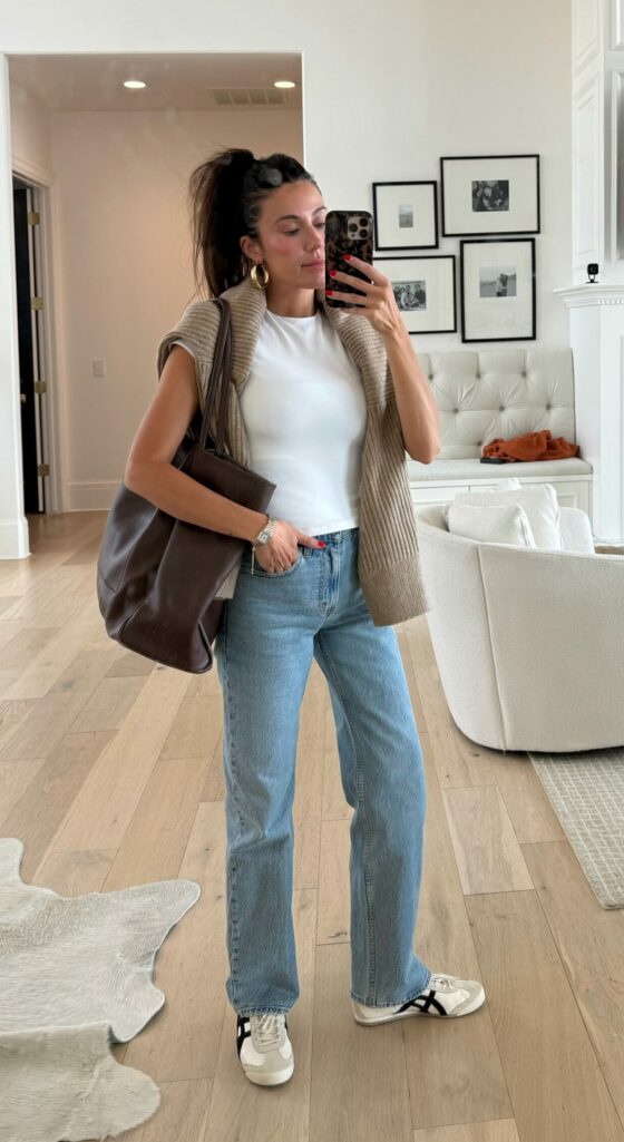 Christine Andrew in Abercrombie outfit on sale