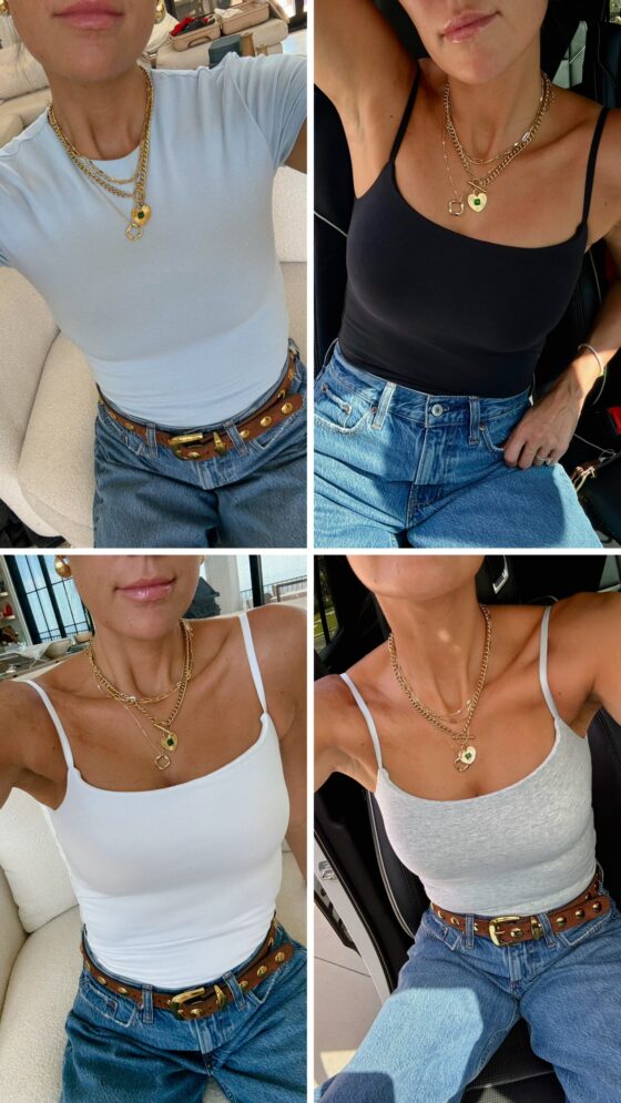 Christine Andrew in Abercrombie tee and camis on sale