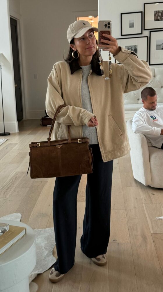 Christine Andrew in a fall outfit