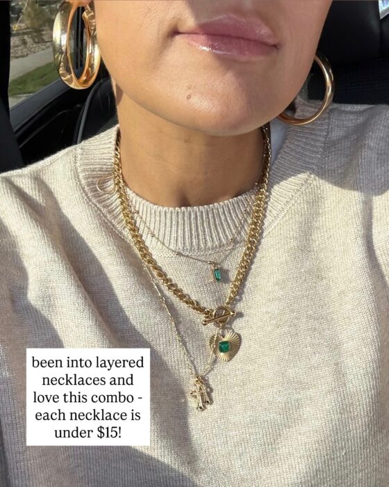 christine andrew in gold fall necklace stack from amazon